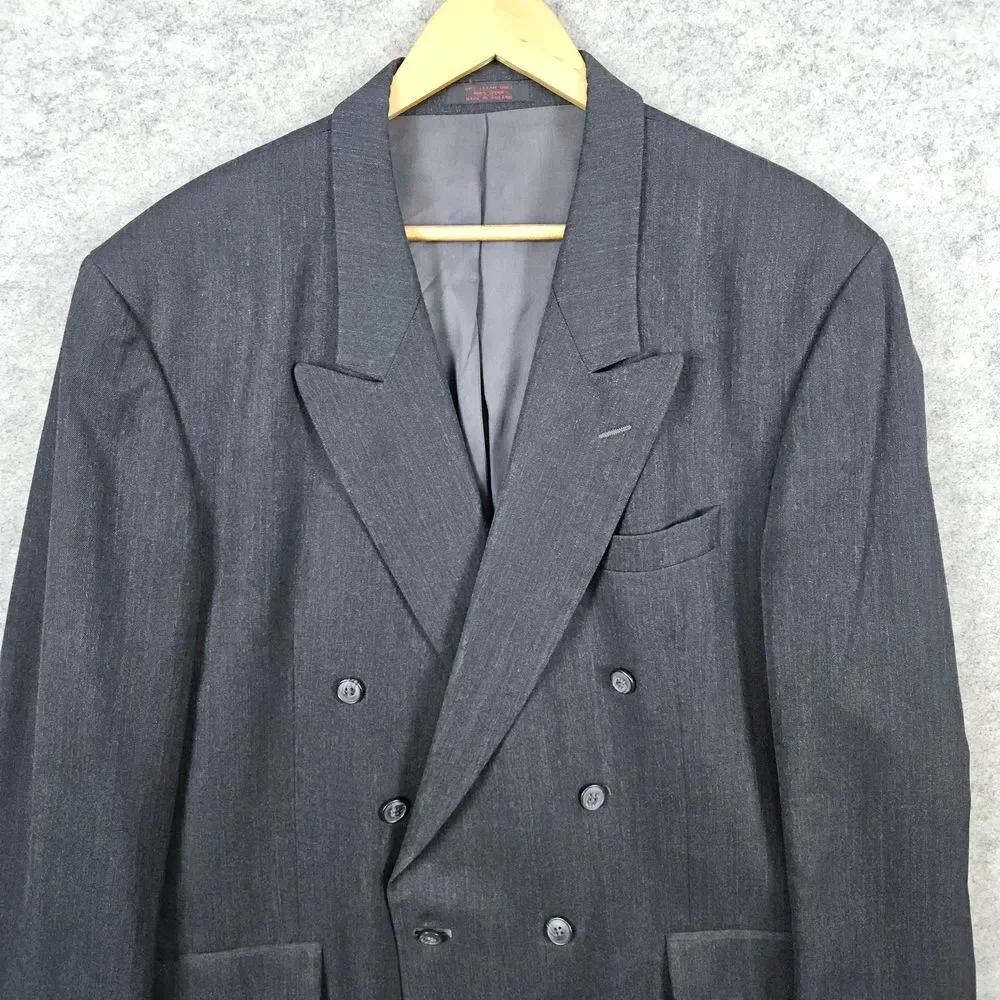 Andre Villard Men's Charcoal Gray Blazer Size‎ L44 100% Wool Double Breasted